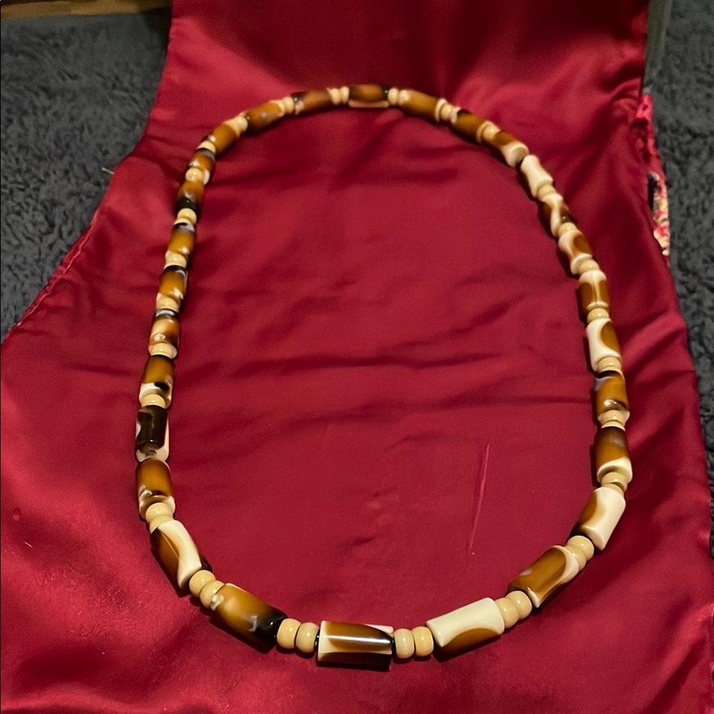 Hand Crafted Brown and Cream Necklace with Organic Beads - Picture 1 of 4